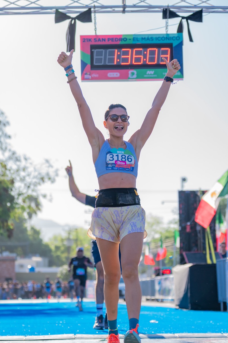 Athlete celebrating at finish line